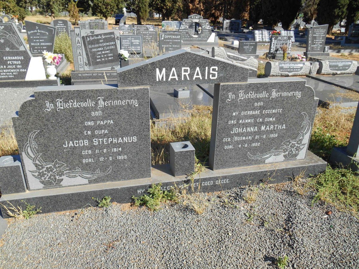 MARAIS Jacob Stephanus 1914-1995 &amp; Johanna Martha BOSMAN 1906-1982