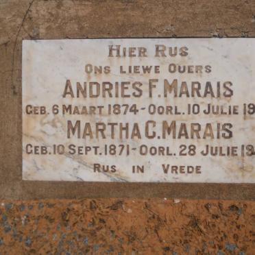 MARAIS Andries F. 1874-1953 &amp; Martha C. 1871-1954