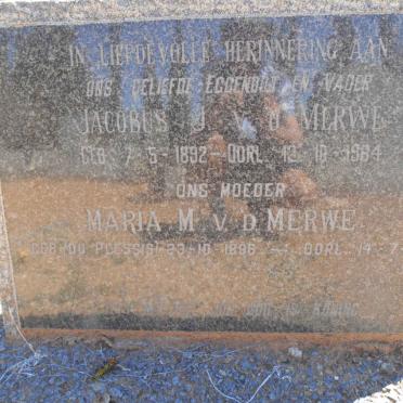 MERWE Jacobus J., v.d. 1892-1984 &amp; Maria M. DU PLESSIS 1896-1982