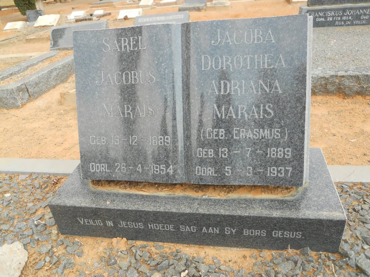 MARAIS Sarel Jacobus 1889-1954 &amp; Jacoba Dorothea Adriana ERASMUS 1889-1937