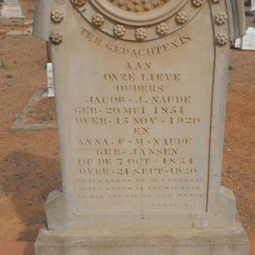 NAUDE Jacob J. 1851-1920 &amp; Anna F.M. JANSEN 1854-1920