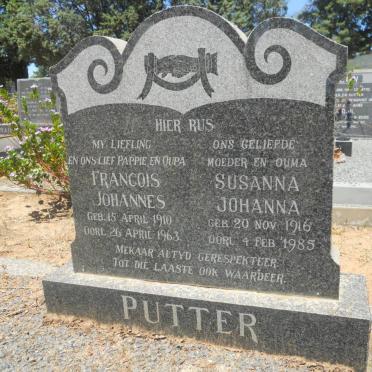 PUTTER Francois Johannes 1910-1963 &amp; Susanna Johanna 1916-1985
