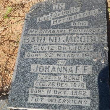 PLESSIS Barend Jacobus, du 1878-1867 &amp; Johanna F.E. V.D. BERG 1876-1962