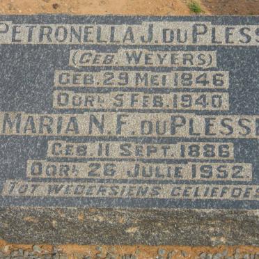 PLESSIS Petronella J., du nee WEYERS 1846-1940 :: DU PLESSIS Maria N. F. 1886-1952