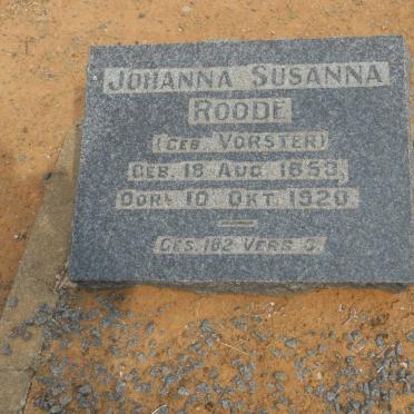 ROODE Johanna Susanna nee VORSTER 1853-1920