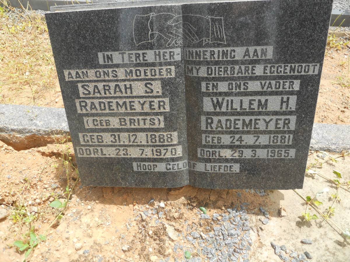 RADEMEYER Willem H. 1881-1965 &amp; Sarah S. BRITS 1888-1970