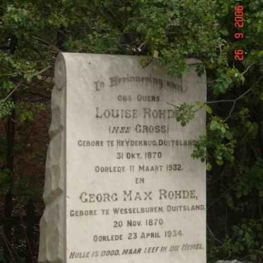 ROHDE George Max 1870-1934 &amp; Louise GROSS 1870-1932