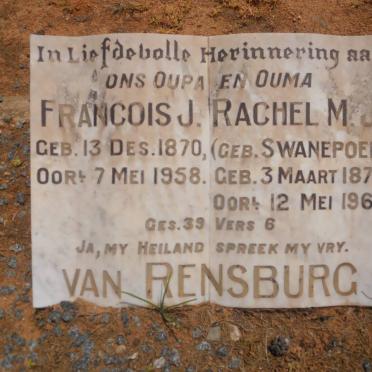 RENSBURG Francois J., van 1870-1958 &amp; Rachel M.J. SWANEPOEL 1877-1961
