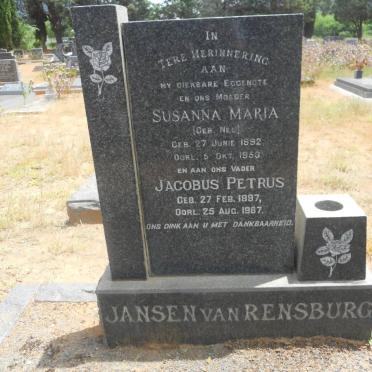 RENSBURG Jacobus Petrus, Jansen van 1897-1967 &amp; Susanna Maria NEL 1892-1953