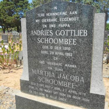 SCHOOMBEE Andries Gottlieb 1910-1963 &amp; Martha Jacoba 1907-1978