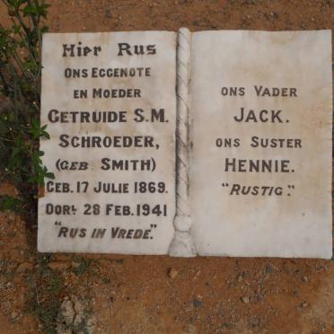 SCHROEDER Jack &amp; Gertruide S.M. nee SMITH 1869-1941 :: SWART Hennie