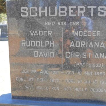 SCHUBERTS Rudolph David 1891-1973 &amp; Adriana Christiana PRETORIUS 1890-1977