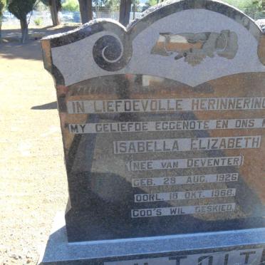 TOIT Isabella Elizabeth, du nee VAN DEVENTER 1926-1968