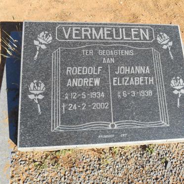 VERMEULEN Roedolf Andrew 1934-2002 &amp; Johanna Elizabeth 1938-