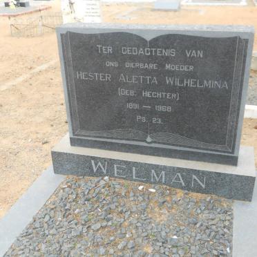 WELMAN Hester Aletta Wilhelmina nee HECHTER 1891-1968