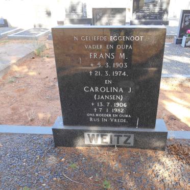 WEITZ Frans M. 1903-1974 &amp; Carolina J. JANSEN 1906-1982