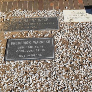 WARNEKE Francina 1929-1999 :: WARNEKE Frederick 1940-2003 :: WARNEKE Schalk W. 1972-1972