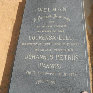 WELMAN Johannes Petrus 1919-1994 &amp; Lourensa 1930-1992