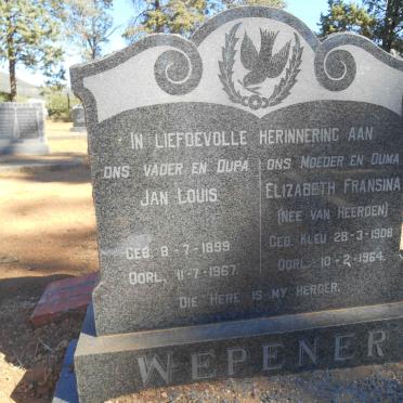 WEPENER Jan Louis 1899-1967 &amp; Elizabeth Fransina voorheen VAN HEERDEN nee KLUE 1908-1964