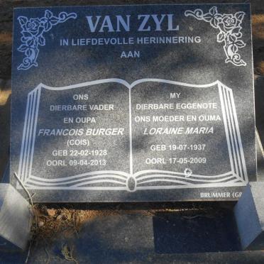 ZYL Francois Burger, van 1928-2013 &amp; Loraine Maria 1937-2009
