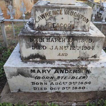 PEACOCK Lawrence Vaughton 1849-1904 & Mary Anderson STEABLER 1854-1880