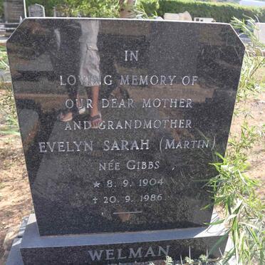 WELMAN Evelyn Sarah nee GIBBS 1904-1986