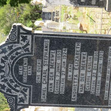 MERWE Daniel Charl Stephanus, van der 1859-1924 &amp; Andrietta Elizabeth ENSLIN 1850-1925