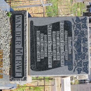 MERWE Francois P., van der 1871-1923 &amp; Martha S. BOOYSEN 1880-1949