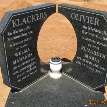 OLIVIER Elizabeth Maria 1944-2015 :: KLACKERS Welma Maranda 1954-2009