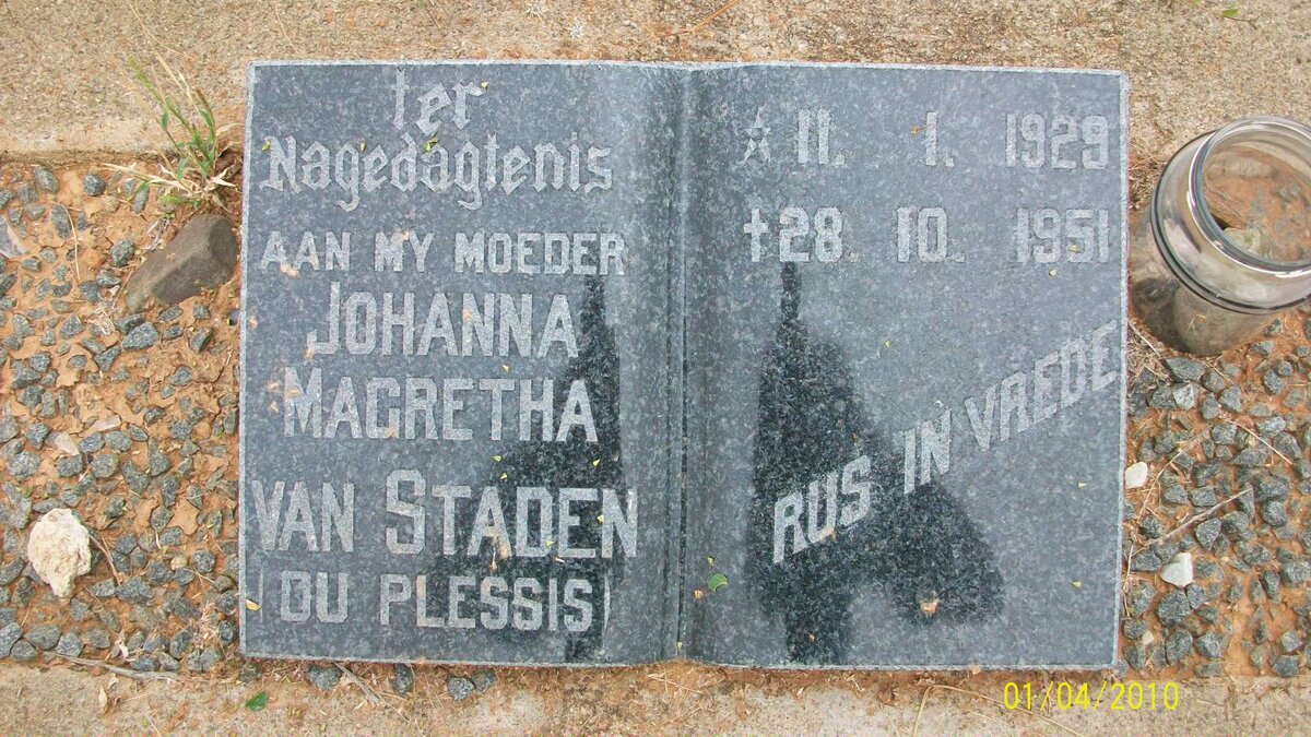 STADEN Johanna Magretha, van nee DU PLESSIS 1929-1951