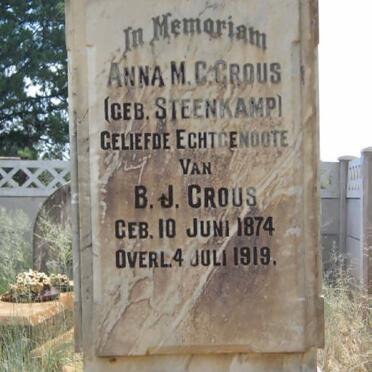 CROUS Anna M.C. nee STEENKAMP 1874-1919