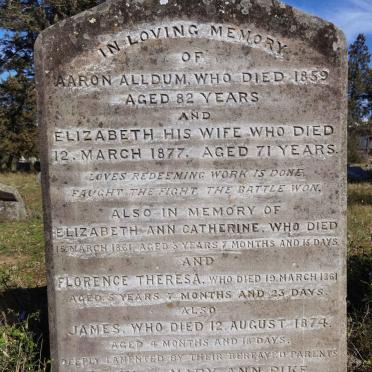 ALLDUM Aaron -1859 & Elizabeth -1877 :: PIKE Elizabeth Ann Catherine -1861 :: PIKE Florence Theresa -1861 :: PIKE James -1874