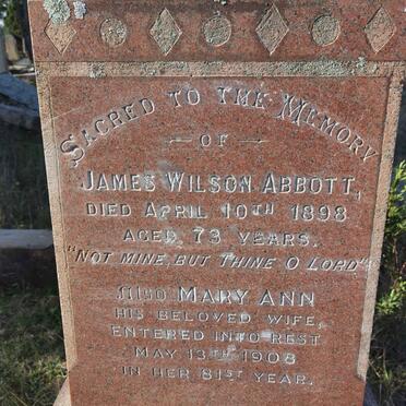 ABBOTT James Wilson -1898 &amp; Mary Ann -1908