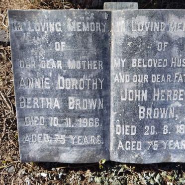 BROWN John Herbert -1956 &amp; Annie Dorothy Bertha -1966