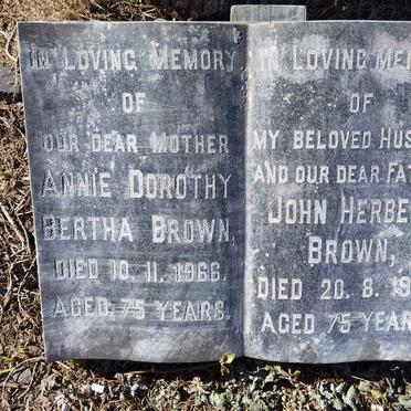 BROWN John Herbert -1956 &amp; Annie Dorothy Bertha -1966
