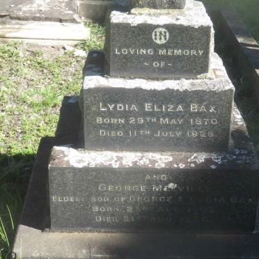 BAX George Melville 1903-1920 &amp; Lydia Eliza 1870-1928