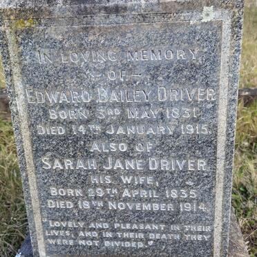 DRIVER Edward Bailey 1831-1915 &amp; Sarah Jane 1835-1914