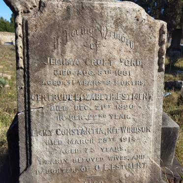ESTMENT Octavius Edward -1920 :: ESTMENT Jemima Croft FORD -1881 :: ESTMENT Gertrude Elizabeth -1890 :: ESTMENT Emily Constantia WINDSOR -1914