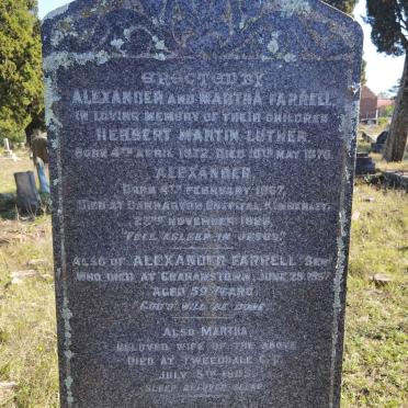 FARRELL Herbert Martin Luther 1872-1876 :: FARRELL Alexander 1867-1886 :: FARRELL Alexander -1897 & Martha -1905