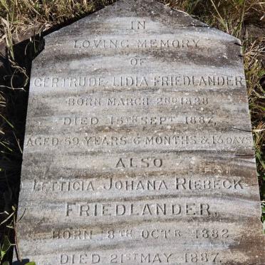 FRIEDLANDER Gertrude Lidia 1838-1887 :: FRIEDLANDER Letticia Johana Riebeck 1882-1887