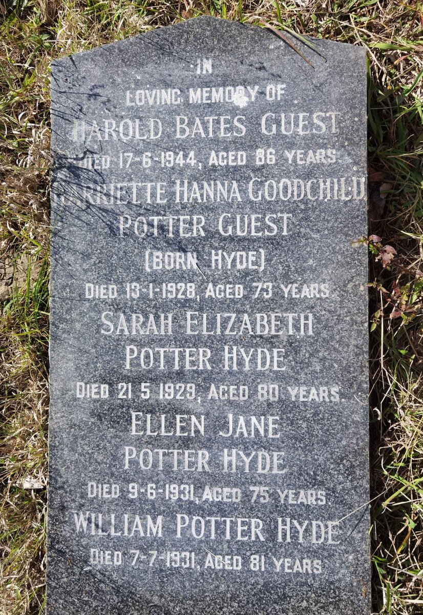 GUEST Harold Bates -1944 &amp; Harriette Hanna Goodchild Potter HYDE -1928 :: HYDE Sarah Elizabeth Potter -1929 :: HYDE Ellen Jane Potter -1931 :: HYDE William Potter -1931