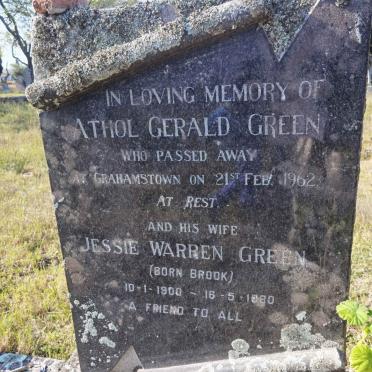 GREEN Athol Gerald -1962 &amp; Jessie Warren BROOK 1900-1980