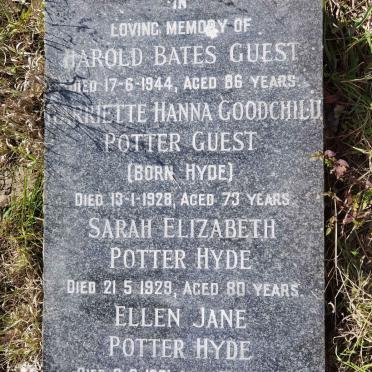 GUEST Harold Bates -1944 &amp; Harriette Hanna Goodchild Potter HYDE -1928 :: HYDE Sarah Elizabeth Potter -1929 :: HYDE Ellen Jane Potter -1931 :: HYDE William Potter -1931
