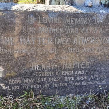 HAYTER Henry 1842-1911 &amp; Ine ATHERSTONE 1848-19?0