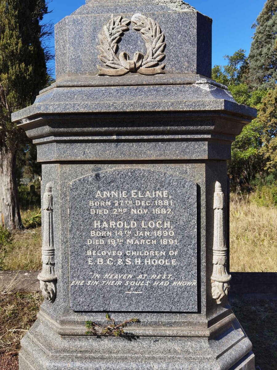 HOOLE Annie Elaine 1881-1882 :: HOOLE Harold Loch 1890-1891