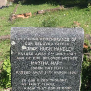 HANDLEY George Hugh -1949 &amp; Martha Mary HAYTER -1950