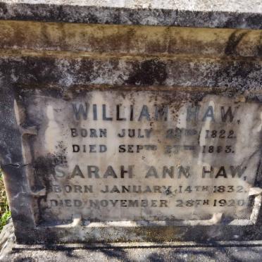 HAW William 1822-1883 &amp; Sarah Ann 1832-1920