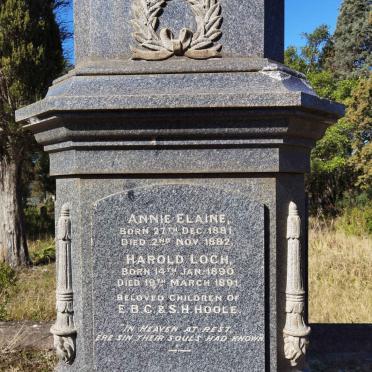 HOOLE Annie Elaine 1881-1882 :: HOOLE Harold Loch 1890-1891