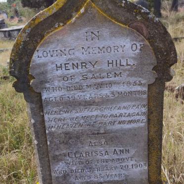 HILL Henry -1853 &amp; Clarissa Ann -1903