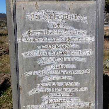 HAW Harriet -1828 :: HAW John -1828 :: HAW Mary Ann -1831 :: HAW Clarissa -1831 :: HAW Emma -1831